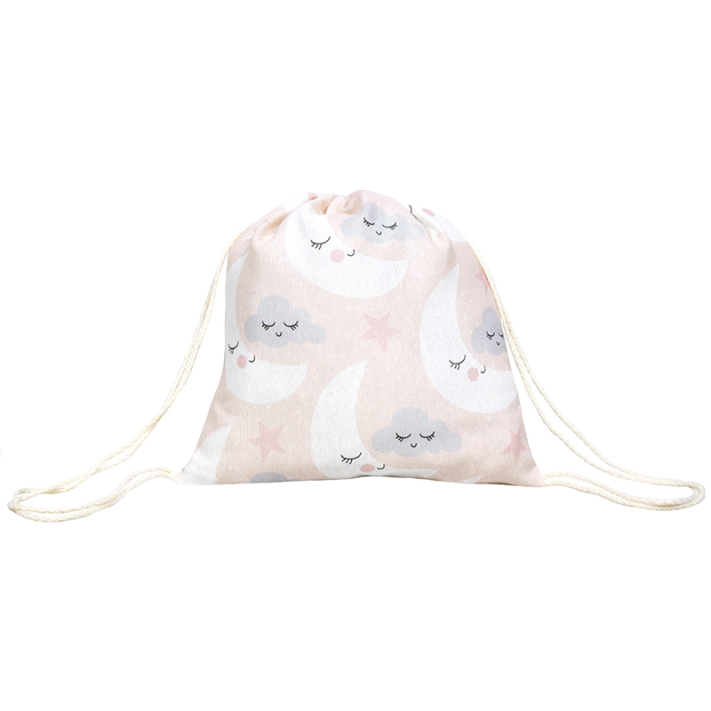 Backpack από ύφασμα ροζ με φεγγαράκια και συννεφάκια