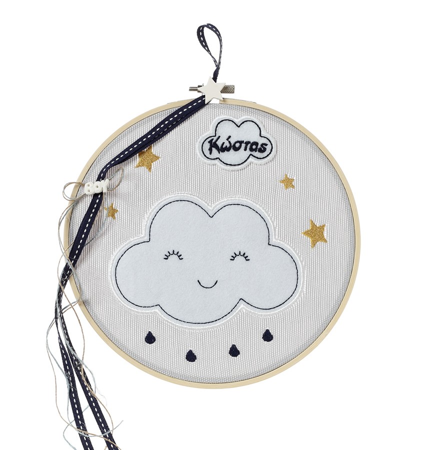 Τελάρο διακόσμησης με κεντημένο συννεφάκι και όνομα