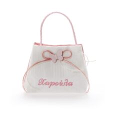 Τσαντούλα μπομπονιέρα βάπτισης με κεντημένο όνομα